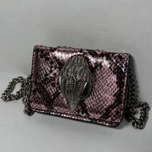 Kurt Geiger London Micro Mini Kensington Chain Crossbody Bag Pink Snakeskin
